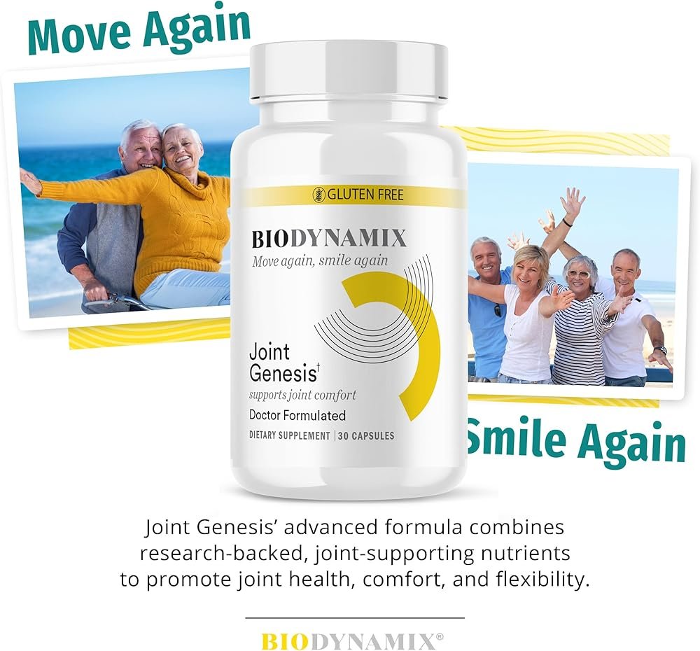 Joint Genesis move again smile again — joint health supplement for men and women over 40 supporting mobility, comfort, and active living