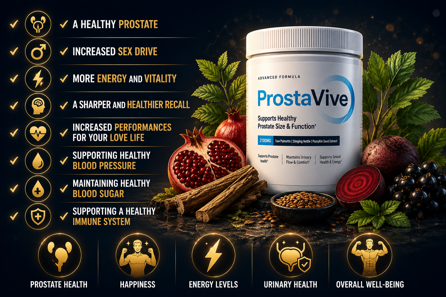 Prostavive benefits for prostate health, energy, and male vitality