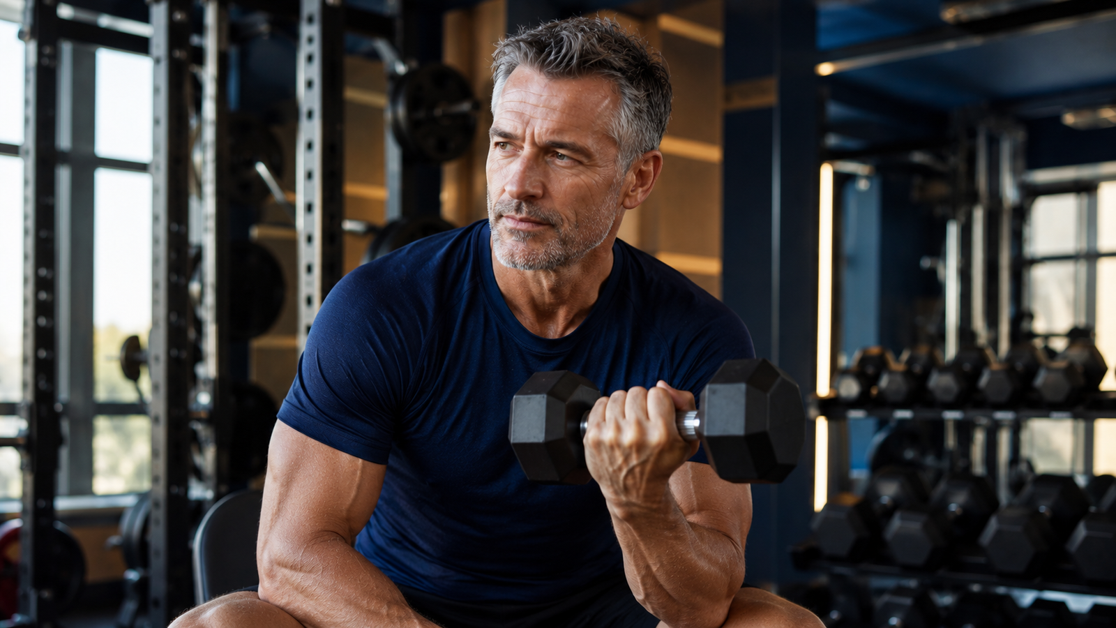 Man over 50 doing resistance training to support testosterone naturally