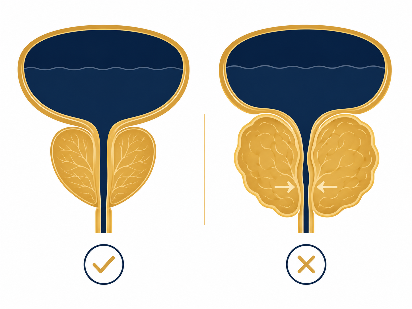 Normal prostate versus enlarged prostate compressing the urethra