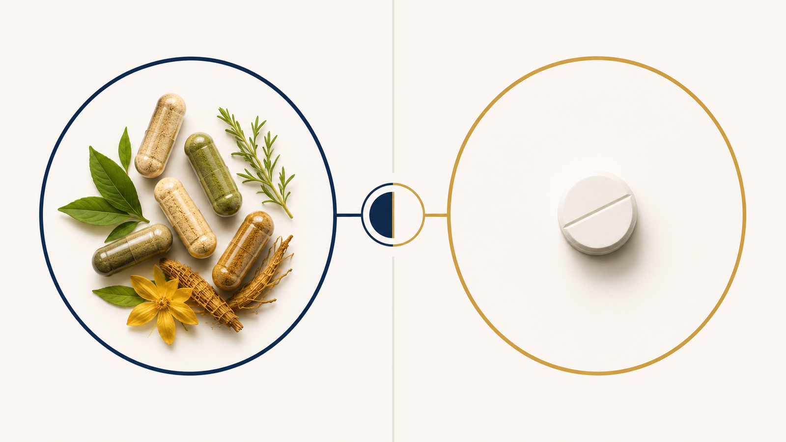 Comparison concept of natural supplements versus prescription ED medication