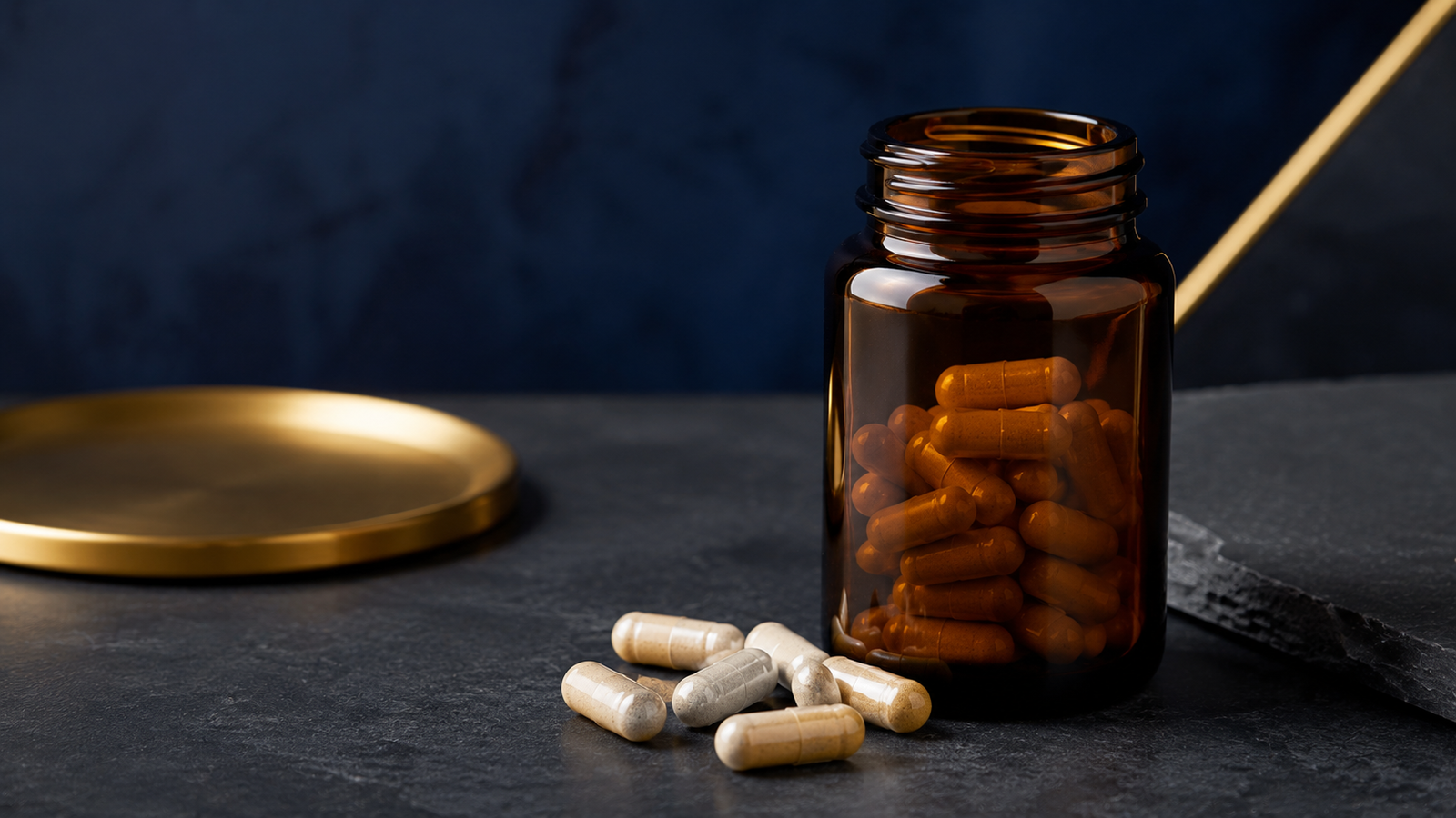 Testosterone support supplement capsules and bottle