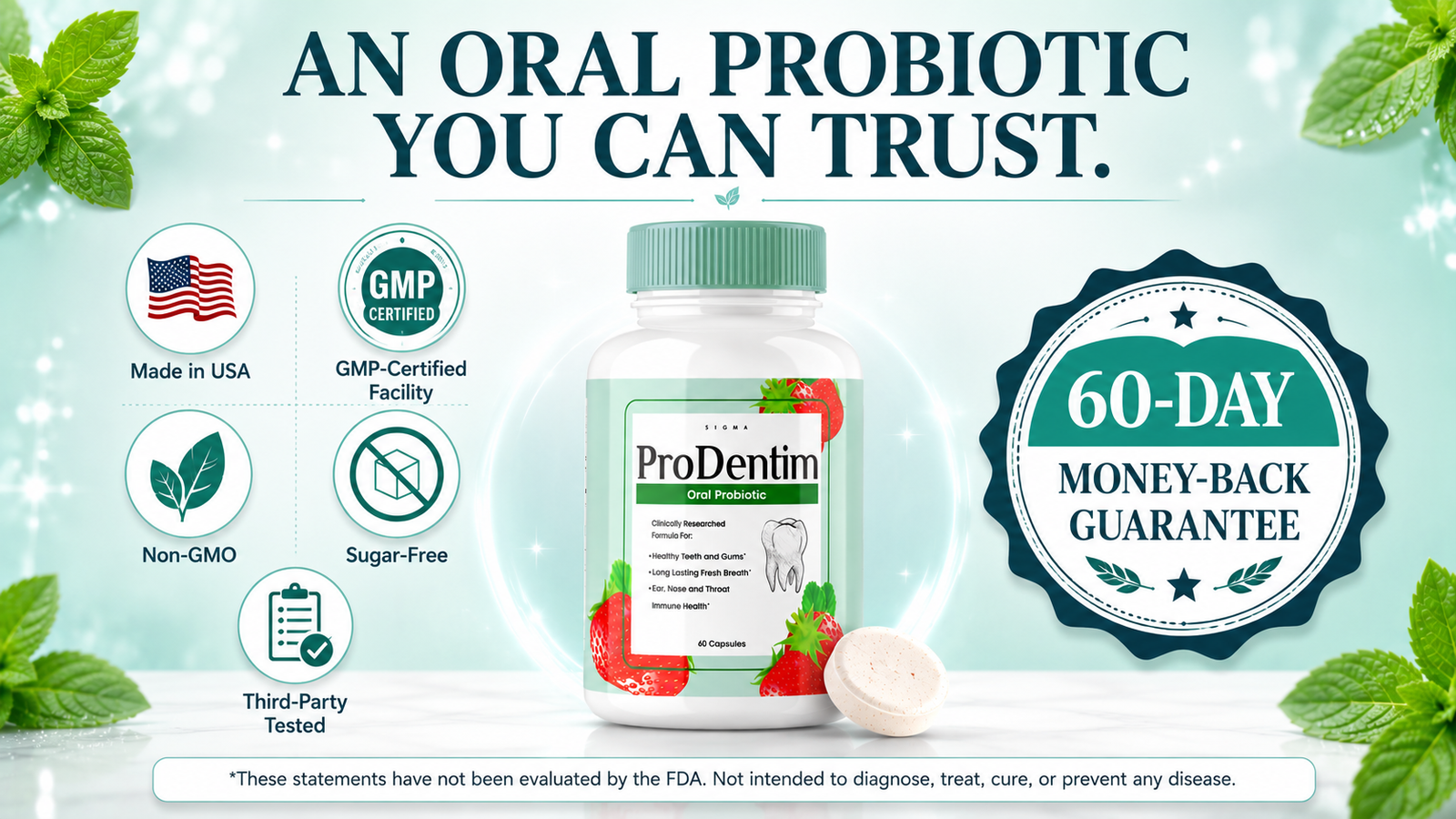 ProDentim pricing with trust badges and 60-day money-back guarantee