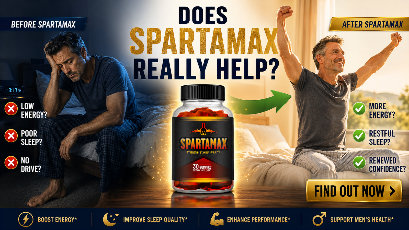 SpartaMax reviews 2026 before and after comparison for men using SpartaMax Gummies