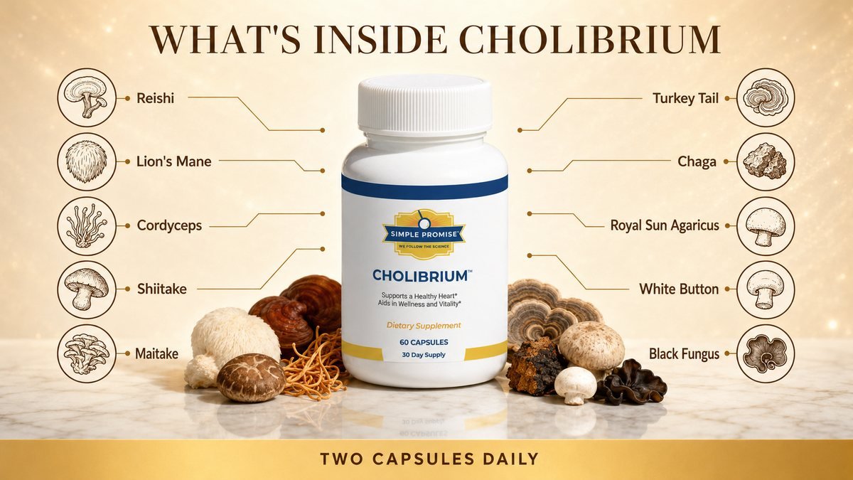 What's inside Cholibrium: a 10-mushroom complex with four disclosed at 266 mg each