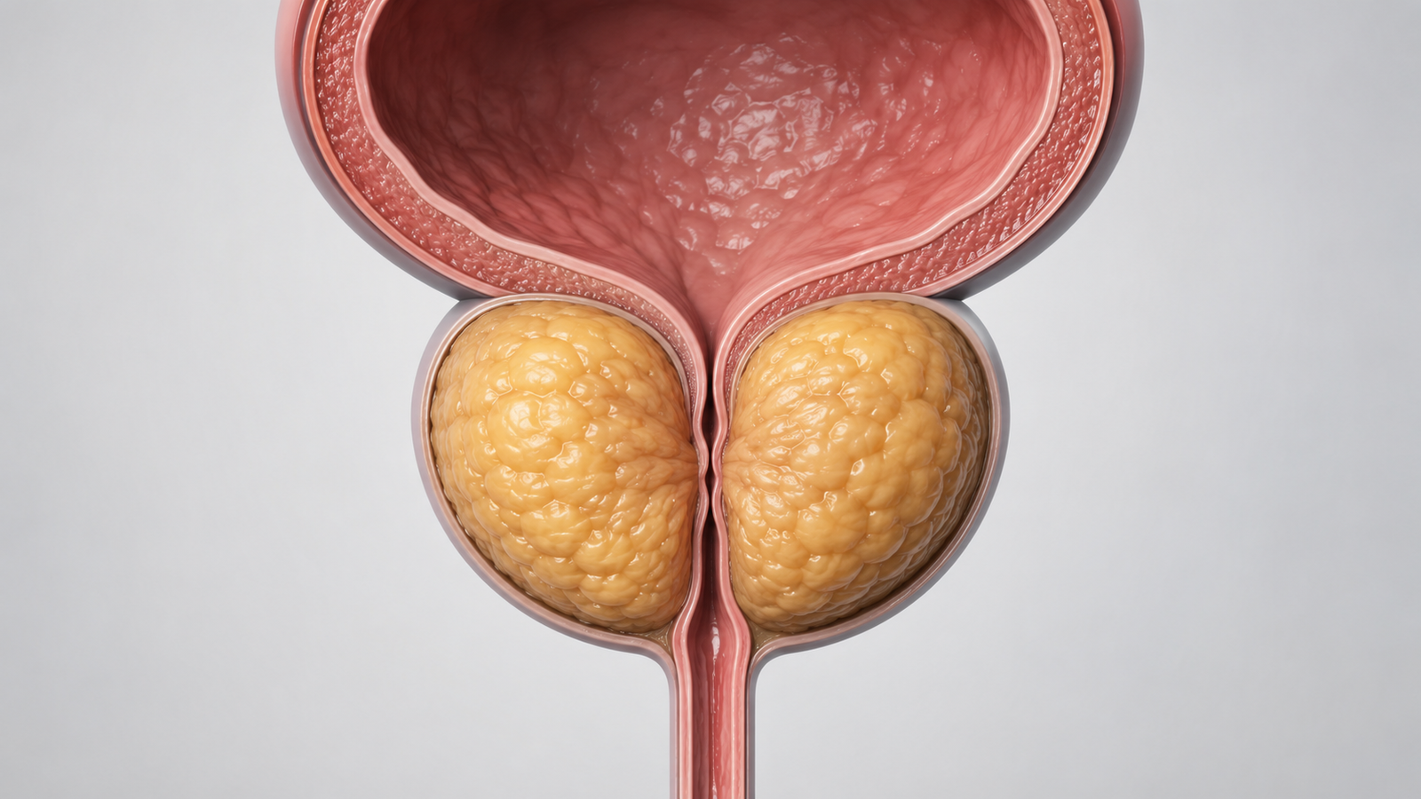 Illustration of prostate enlargement pressing on the urethra in men over 50