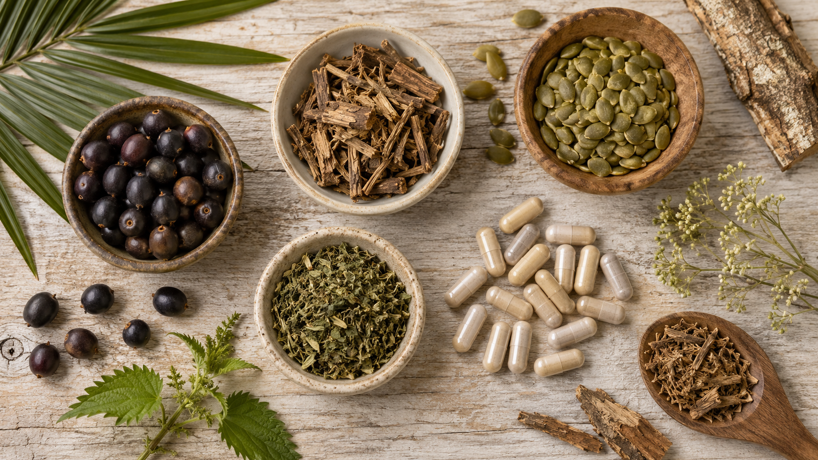 Prostate supplement ingredients including saw palmetto, pygeum, beta-sitosterol and pumpkin seed