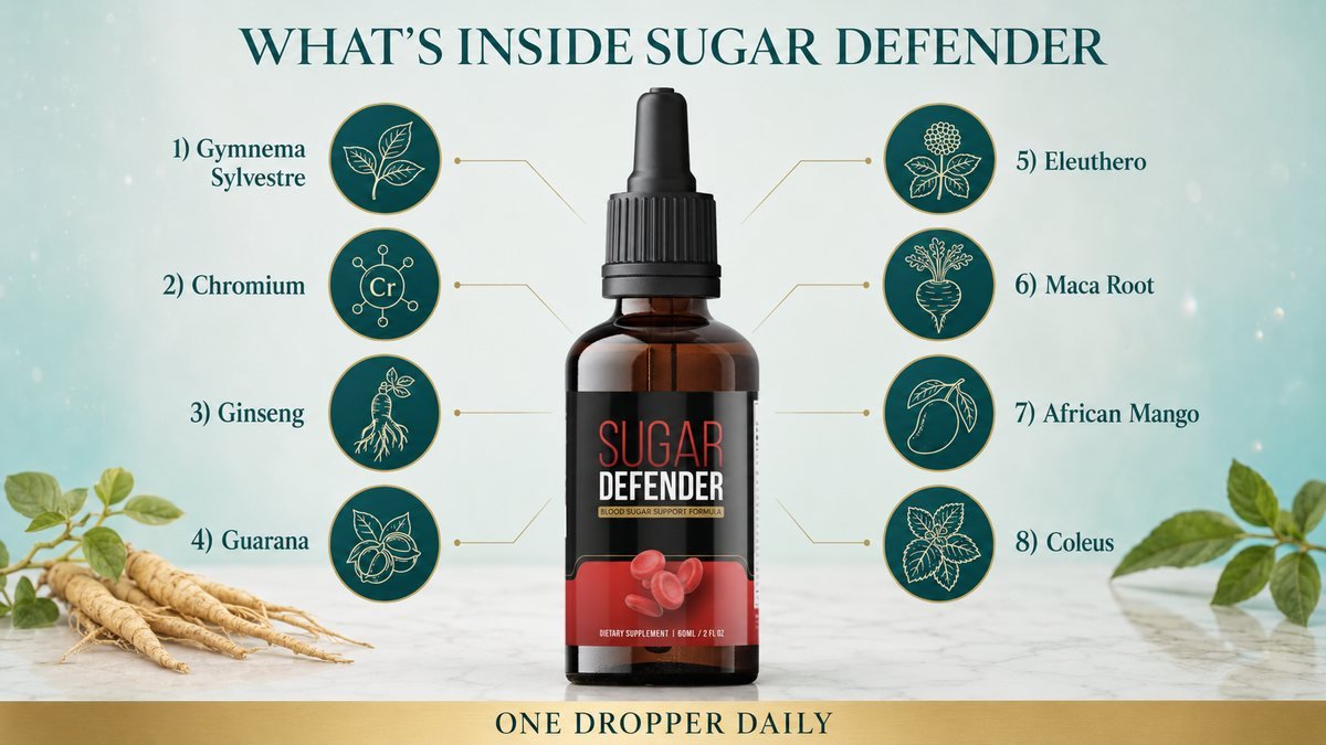 What's inside Sugar Defender: Gymnema, chromium, ginseng, guarana, eleuthero, maca, African mango and coleus