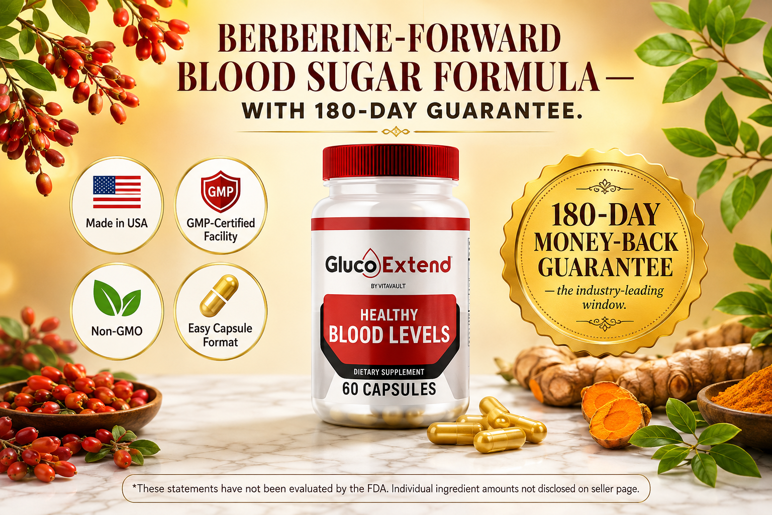 Gluco Extend pricing packages with 180-day money-back guarantee and trust badges
