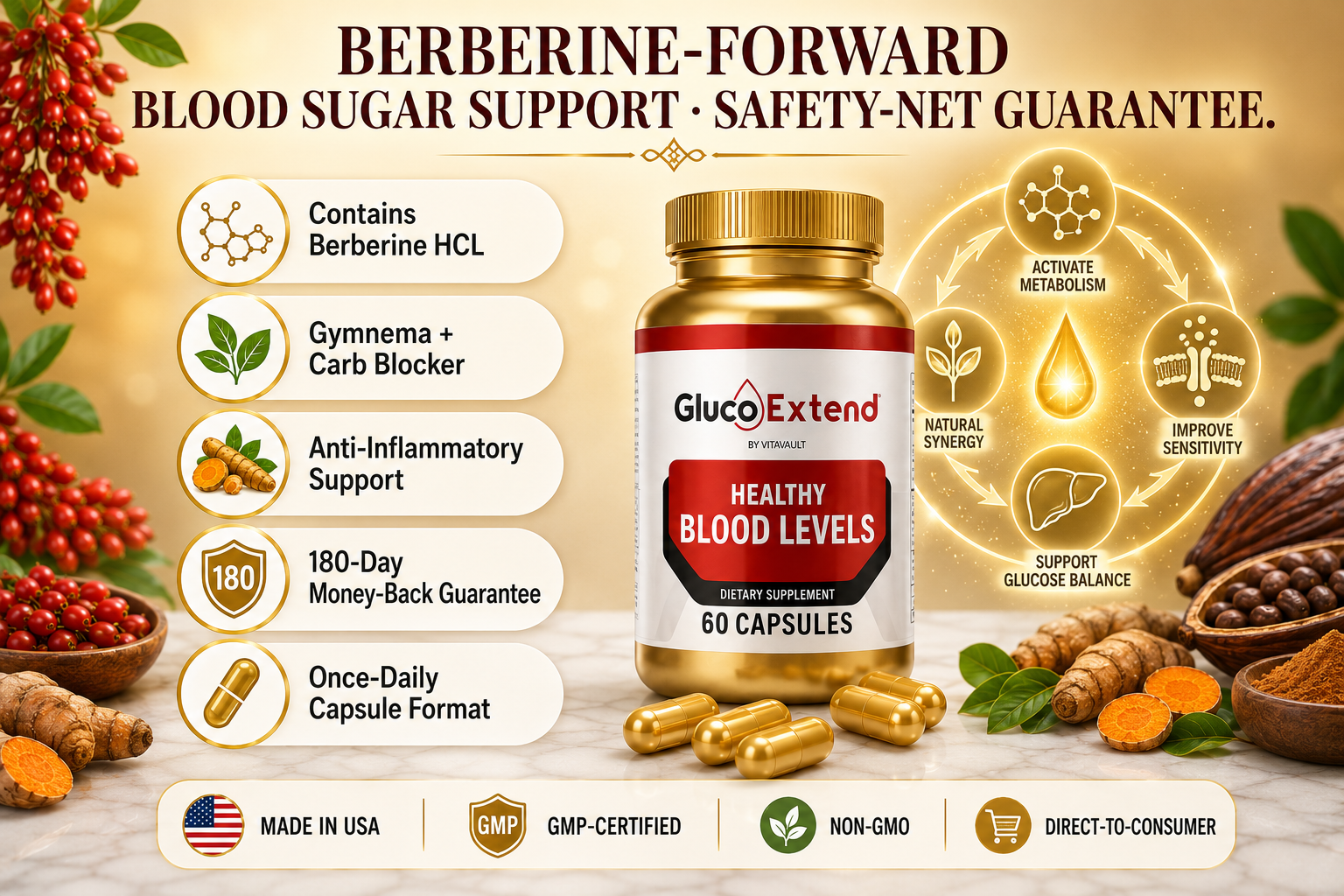 Gluco Extend key benefits — berberine blood sugar formula pros and cons overview