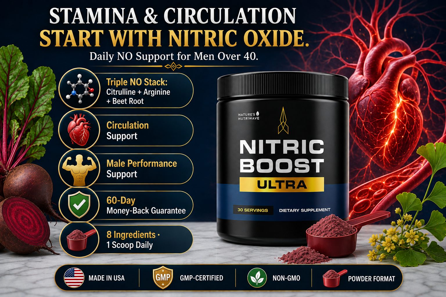 Nitric Boost Ultra key benefits — nitric oxide pros and cons overview